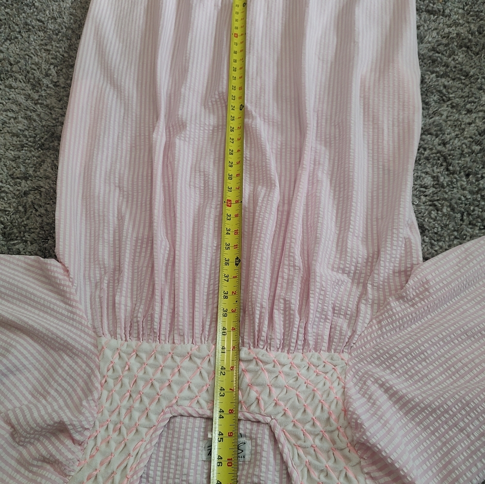 Vintage Pink Seersucker Women's Robe Housecoat Embellished Ribbon And Lace Large - Picture 11 of 14